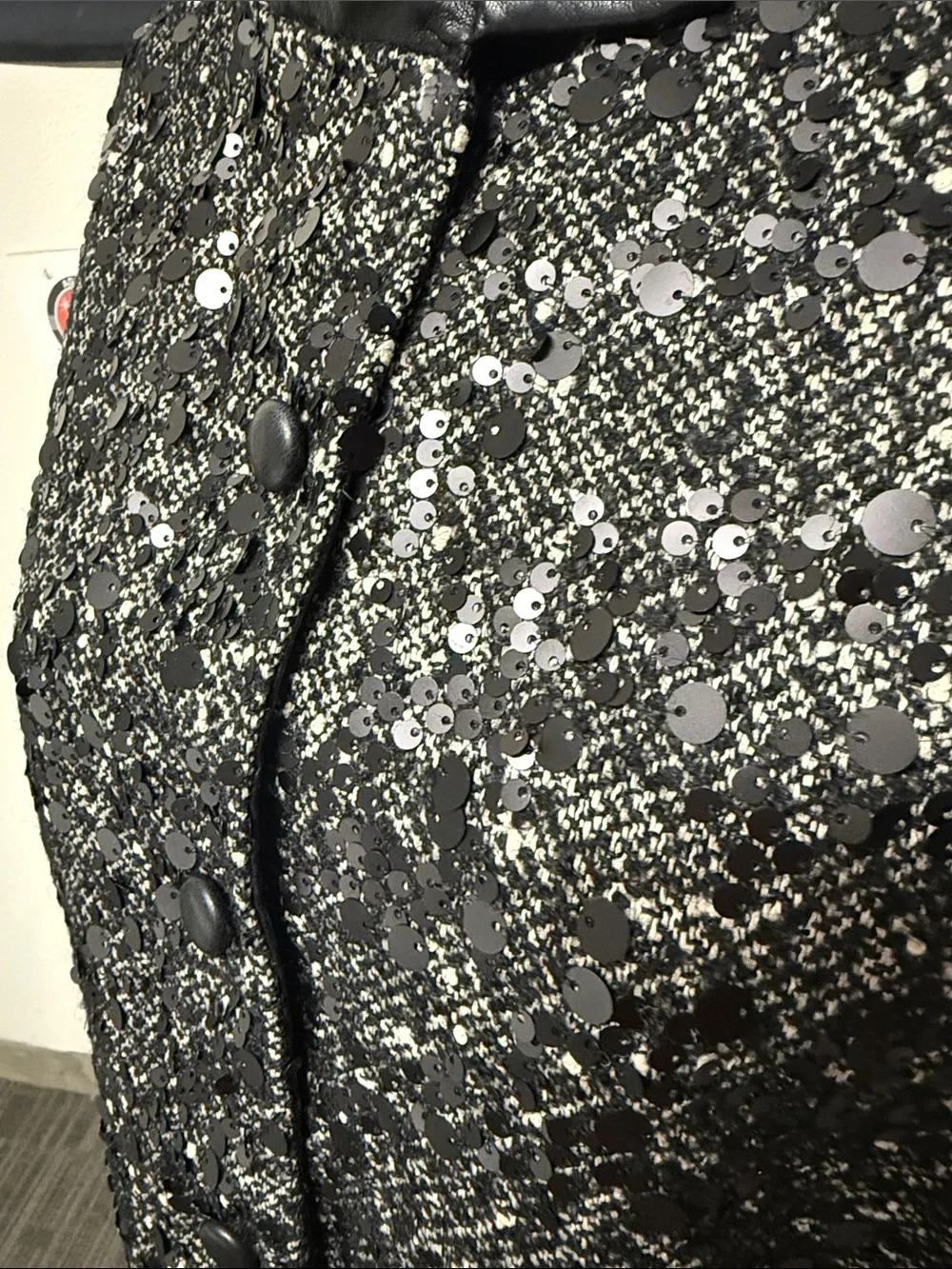 Black Tweed Sequin-Accent Boxy Jacket size M